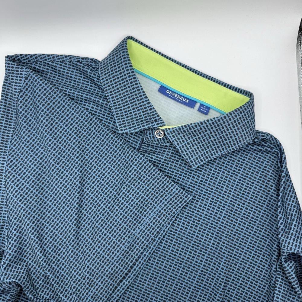 Devereux Poluy Mens Large‎ Performance Polo Activewear Blue Green Geometric